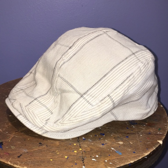 Cream brown Pinstripe newsboy flat cap duck bill style hat L/XL lightweight - Picture 1 of 9